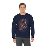 Inferno Spirit Fiery Dragon Whiskey Bottle Unisex Heavy Blend Crewneck Sweatshirt Bold Artistic Streetwear Tattoo Flame Design Symbol of Power Energy and Rebellion for Bikers and Creators
