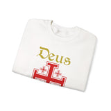 Unisex Deus Vult Crewneck Sweatshirt Medieval Crusader Cross Heavy Blend Fleece Pullover Warrior Knight Inspired Vintage Christian Symbol Streetwear
