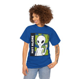 Not Alone Alien Unisex T Shirt Cartoon UFO Graphic Tee Extraterrestrial Sci Fi Space Themed Paranormal Conspiracy Inspired Streetwear Top