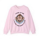 Smiling Monkey Cartoon Good Luck Unisex Sweatshirt Funny Cute Graphic Pullover Positive Vibes Humor Design Cozy Warm Casual Wear Gift For Friends Family