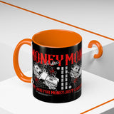 Money Ambition Accent Coffee Mug 11oz 15oz Black Ceramic Cup with Bold Red Typography and Cash Stack Design for Entrepreneurs and Hustlers