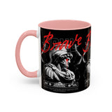 Brave Soul Warrior Accent Coffee Mug 11oz 15oz Black Ceramic Two Tone Cup Bold Statue Design with Red Script Gift for Coffee Lovers