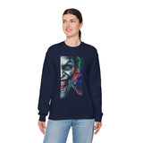 Dark Villain Jocker Split Insanity Unisex Sweatshirt Bold Gothic Streetwear Dark Psychological Art Design Cozy Heavy Blend Pullover for Visionaries and Fearless Creators