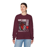 Heart Flower Graphic Unisex Heavy Blend Crewneck Sweatshirt Comfortable Streetwear Pullover Bold Red and Black Floral Heart Design Symbol of Love Strength and Vitality Perfect Gift for Friends Birthdays Cozy Days and Everyday Wear