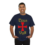 Unisex Deus Vult T Shirt Medieval Crusader Cross Graphic Tee Warrior Knight Inspired Vintage Christian Symbol Heavy Cotton Streetwear