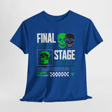 Final Stage Unisex Heavy Cotton Tee Graphic Black T Shirt Skull Neon Green Streetwear Futuristic Cyberpunk Bold Artistic Fashion Outfit