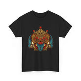 Kala Bhairav Mask Graphic T Shirt Mythical Cultural Warrior Spirit Inspired Tee Tribal Festival Art Streetwear Heavy Cotton Top