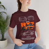 Orange Retro JDM Inspired Sports Coupe Blueprint Unisex Heavy Cotton Tee Street Racing Art Shirt for Car Lovers Daily Wear