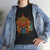 Unisex Balinese Barong Mask Graphic T Shirt Mythical Cultural Warrior Spirit Inspired Tee Tribal Festival Art Streetwear Heavy Cotton Top