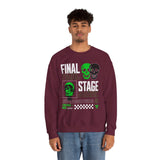 Final Stage Unisex Heavy Blend Crewneck Sweatshirt Graphic Pullover Black Skull Neon Green Streetwear Futuristic Cyberpunk Bold Artistic Fashion Outfit