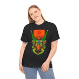 Cell Samurai Unisex Heavy Cotton Tee Vibrant Neon Japanese Warrior Art Streetwear T Shirt Futuristic Samurai Design Perfect For Anime Lovers Festivals Tattoo Artists And Modern Cultural Fashion Fans