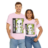 Unisex Not Alone Alien T Shirt Cartoon UFO Graphic Tee Extraterrestrial Sci Fi Space Themed Paranormal Conspiracy Inspired Streetwear Top