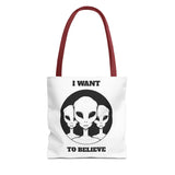I Want To Believe Alien Tote Bag Sci Fi UFO Extraterrestrial Design Canvas Bag Space Mystery Reusable Eco Friendly Durable Shopping Travel Tote