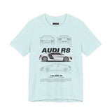 White Mid Engine Sports Coupe Blueprint Artwork Unisex Heavy Cotton Tee High Performance Inspired Streetwear Graphic Shirt For Car Enthusiasts And Automotive Art Fans