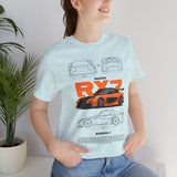 Orange Retro JDM Inspired Sports Coupe Blueprint Unisex Heavy Cotton Tee Street Racing Art Shirt for Car Lovers Daily Wear