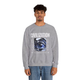 Civilization Eye Of Memory Graphic Unisex Heavy Blend Crewneck Sweatshirt Futuristic Visionary Streetwear Abstract Blue Eye Pullover