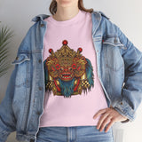 Unisex Balinese Barong Mask Graphic T Shirt Mythical Cultural Warrior Spirit Inspired Tee Tribal Festival Art Streetwear Heavy Cotton Top