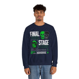 Final Stage Unisex Heavy Blend Crewneck Sweatshirt Graphic Pullover Black Skull Neon Green Streetwear Futuristic Cyberpunk Bold Artistic Fashion Outfit