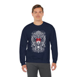 Mystic Warrior Goddess Unisex Sweatshirt Bold Monochrome Tribal Design Sacred Feminine Energy Gothic Art Streetwear Perfect for Festivals Winter Comfort and Everyday Style