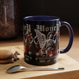 Money Bright Accent Coffee Mug 11oz 15oz Black Ceramic Gothic Angel Statue Design with Red Neon Artwork for Hustlers and Bold Thinkers