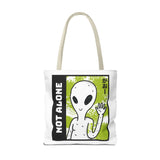 Not Alone Alien Tote Bag Sci Fi Extraterrestrial UFO Design Canvas Bag Space Lover Reusable Eco Friendly Durable Shopping Travel Lifestyle Tote