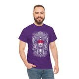 Mystic Warrior Goddess Unisex Heavy Cotton Tee Bold Monochrome Tribal Design Powerful Feminine Energy Streetwear Graphic T-Shirt for Art Lovers Festivals and Everyday Wear