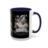 Sadness Statue Accent Coffee Mug 11oz 15oz Two Tone Ceramic Gothic Art Cup with Butterfly and Flame Design