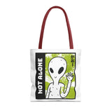 Not Alone Alien Tote Bag Sci Fi Extraterrestrial UFO Design Canvas Bag Space Lover Reusable Eco Friendly Durable Shopping Travel Lifestyle Tote