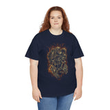 Burning Jester Skull Unisex Heavy Cotton Tee Gothic Flame Joker Skeleton Streetwear T Shirt Bold Dark Fantasy Design Perfect For Rebels Gamers Metal Lovers And Artists