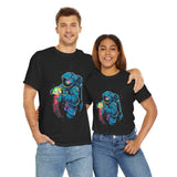 Galactic Dream Astronaut Neon Art Unisex Heavy Cotton Tee Bold Cosmic Streetwear Graphic T Shirt Vibrant Space Design Comfortable Classic Fit Everyday Wear Perfect Gift for Sci Fi Lovers and Creative Minds