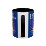 Historical Accent Coffee Mug 11oz 15oz Black Ceramic Cup with Greek Goddess Statue and Purple Floral Design for Art and History Lovers