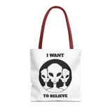 I Want To Believe Alien Tote Bag Sci Fi UFO Extraterrestrial Design Canvas Bag Space Mystery Reusable Eco Friendly Durable Shopping Travel Tote