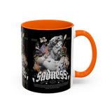 Sadness Statue Accent Coffee Mug 11oz 15oz Two Tone Ceramic Gothic Art Cup with Butterfly and Flame Design