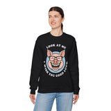 Look At Me I Wish You Good Luck Funny Pig Unisex Sweatshirt Hilarious Cartoon Graphic Pullover Positive Vibes Humor Design Cozy Casual Wear Gift Idea