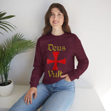 Unisex Deus Vult Crewneck Sweatshirt Medieval Crusader Cross Heavy Blend Fleece Pullover Warrior Knight Inspired Vintage Christian Symbol Streetwear