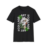 Collage Art Unisex Softstyle T Shirt Modern Graphic Tee Black Futuristic Nature Inspired Abstract Design Minimalist Streetwear Creative Fashion Outfit