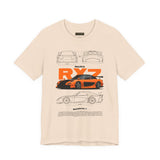 Orange Retro JDM Inspired Sports Coupe Blueprint Unisex Heavy Cotton Tee Street Racing Art Shirt for Car Lovers Daily Wear