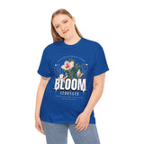 Bloom Stronger Floral Graphic Black Unisex Heavy Cotton T Shirt Motivational Nature Inspired Aesthetic Streetwear Fashion Outfit