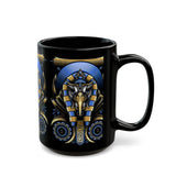 Eye Of Eternity Mug Egyptian Owl Pharaoh Design Gold And Blue Ceramic Mug Spiritual Morning Energy Cup For Focus, Calm, And Creative Awakening