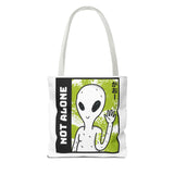 Not Alone Alien Tote Bag Sci Fi Extraterrestrial UFO Design Canvas Bag Space Lover Reusable Eco Friendly Durable Shopping Travel Lifestyle Tote