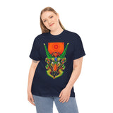 Cell Samurai Unisex Heavy Cotton Tee Vibrant Neon Japanese Warrior Art Streetwear T Shirt Futuristic Samurai Design Perfect For Anime Lovers Festivals Tattoo Artists And Modern Cultural Fashion Fans