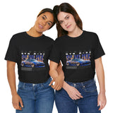 Blue Flame Street Racing Car Graphic Unisex Heavy Cotton Tee Bold Drift Style Automotive Streetwear Shirt