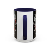 Money Bright Angel Accent Coffee Mug 11oz 15oz Gothic Statue Black Ceramic Cup with Red Flames and Cash Design for Hustlers
