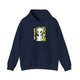 Not Alone Alien Unisex Hoodie UFO Graphic Pullover Sweatshirt Cartoon Extraterrestrial Sci Fi Space Themed Conspiracy Inspired Paranormal Streetwear