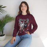 Money Bright Unisex Heavy Blend Crewneck Sweatshirt Angel Statue Graphic Gothic Streetwear Red Neon Artistic Fashion Pullover