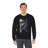 Dark Villain Jocker Split Insanity Unisex Sweatshirt Bold Gothic Streetwear Dark Psychological Art Design Cozy Heavy Blend Pullover for Visionaries and Fearless Creators