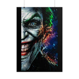 Joker Split Insanity Glossy Poster Bold Gothic Wall Art Dark Psychological Design Fiery Abstract Expression Print for Collectors, Creators, and Visionary Spaces
