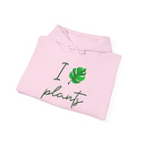 I Love Plants Hoodie Unisex Heavy Blend Sweatshirt Eco Friendly Botanical Leaf Design Gardening Nature Lover Sustainable Green Living Gift Pullover