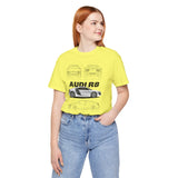White Mid Engine Sports Coupe Blueprint Artwork Unisex Heavy Cotton Tee High Performance Inspired Streetwear Graphic Shirt For Car Enthusiasts And Automotive Art Fans