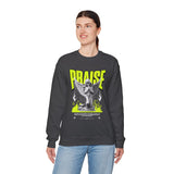 Praise Angel Statue Graphic Unisex Heavy Blend Crewneck Sweatshirt Gothic Spiritual Streetwear Pullover